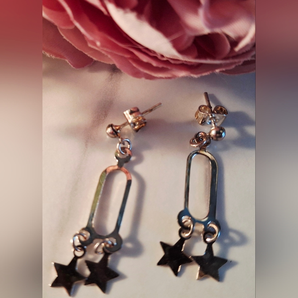 Vintage 80s 🩶⭐️Silver Star Drop Earrings